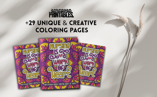 Nursing is a work of heart, Coloring Pages for Adults (High-Quality Printable PDF file)